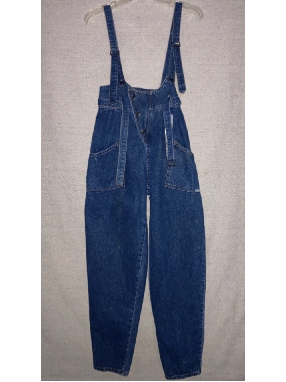 Vintage Jordache Baggy Overalls Suspender Denim Jean Pleated Paper Bag Women's 7